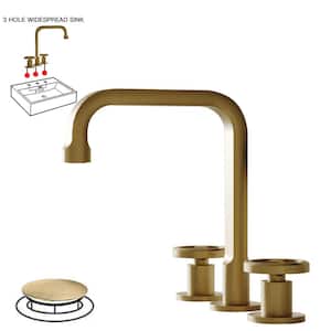 Industry Style 8 in. Widespread Double Handle High-Arc Bathroom Faucet Water-Saving With Drain Kit in Brushed Gold