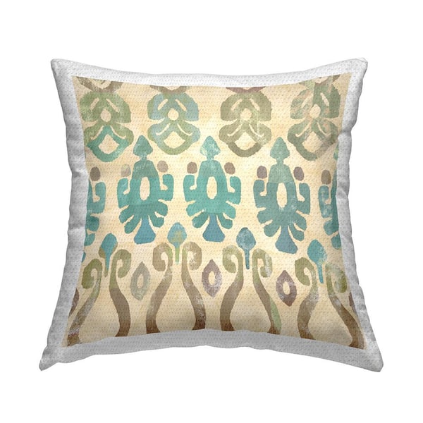 Stupell Industries Boho Ikat Pattern Teal Accent Beige Square Outdoor Throw Pillow
