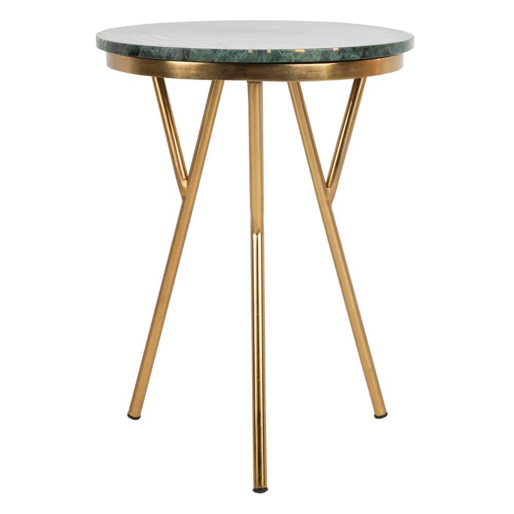 Aurelia 18" Transitional Round Stone Top End Table in Green & Gold