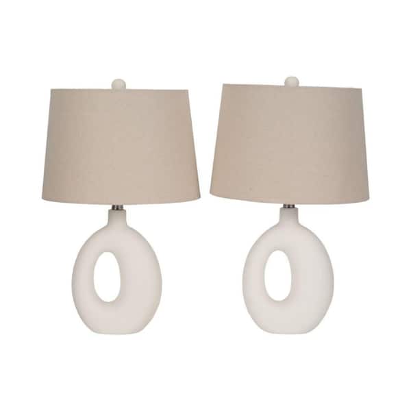 Liv & Skye White 23 in. Ceramic Open Cut Out Table Lamp Set and Beige Linen Shade (Set of 2)
