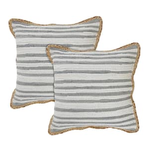 Raeleigh Gray Striped Cotton Blend 18 in. x 18 in. Indoor Throw Pillow (Set of 2)