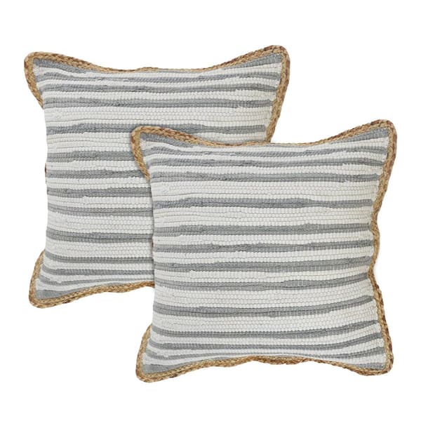LR Home Raeleigh Gray Striped Cotton Blend 18 in. x 18 in. Throw Pillow (Set of 2)