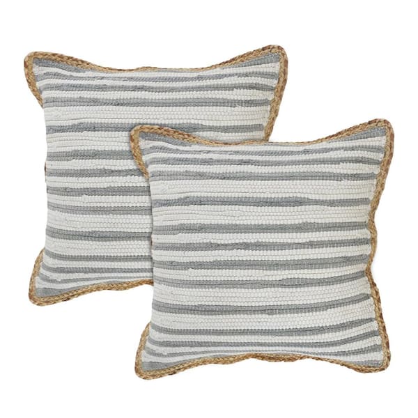 Unbranded Raeleigh Gray Striped Cotton Blend 18 in. x 18 in. Indoor Throw Pillow (Set of 2)