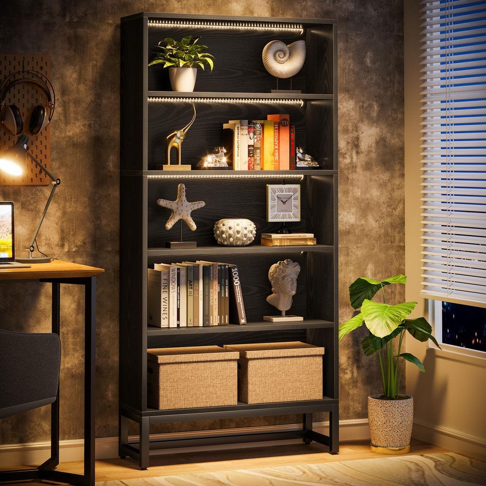 家具・インテリア Xhhkdbkols BYBLIGHT 71 in. Tall Black 5-Shelves Standard Wooden Bookcases