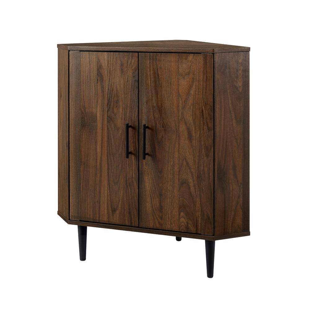 Dark Walnut 2-Door Corner Accent Cabinet with Adjustable Shelving