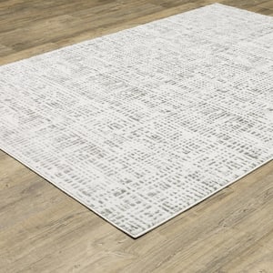 Monticello White/Gray 5 ft. x 8 ft. Distressed Geometric Abstract Polyester Indoor Area Rug