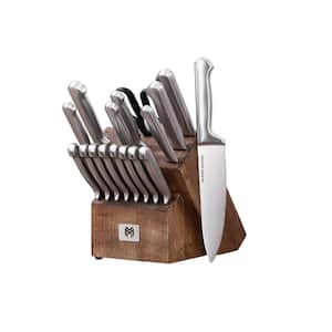 19-Piece Stainless Steel Kitchen Knife Set with Wooden Knife Block, Silver