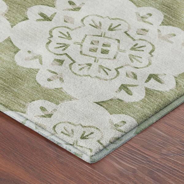 Mayfield Premium Machine Washable Abstract AMF2352 Aloe 3 ft. x 5 ft. Area Rug
