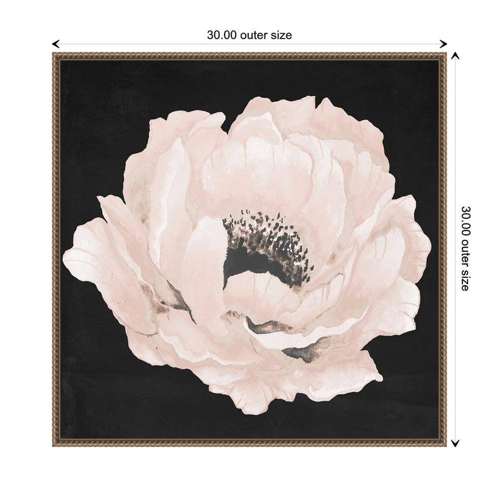 Pink Flower on Black Canvas with Bronze Beaded Frame