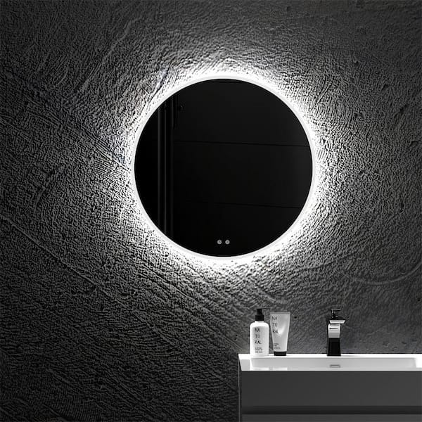 FUNKOL 20 in. W x 20 in. H Small Round Frameless with Touch Switch and Anti-Fog Wall Mounted Bathroom Vanity Mirror