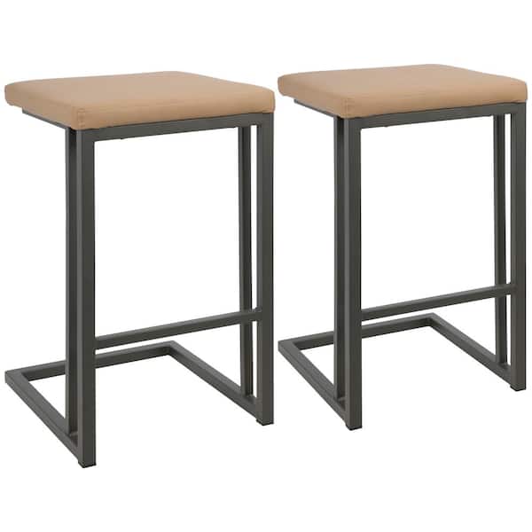 Lumisource Roman 26 in. Camel Faux Leather with Grey Counter Stool (Set of 2)
