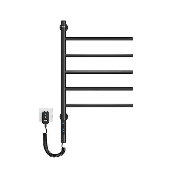 INSTER MOC 5-Bars Electric Plug-in Towel Warmer in Black Single Rotatable Towel Bar