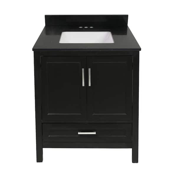 Amluxx Salerno 31 in. W x 22 in. D Bath Vanity in Espresso with Quartz Stone Vanity Top in Galaxy Black with White Basin