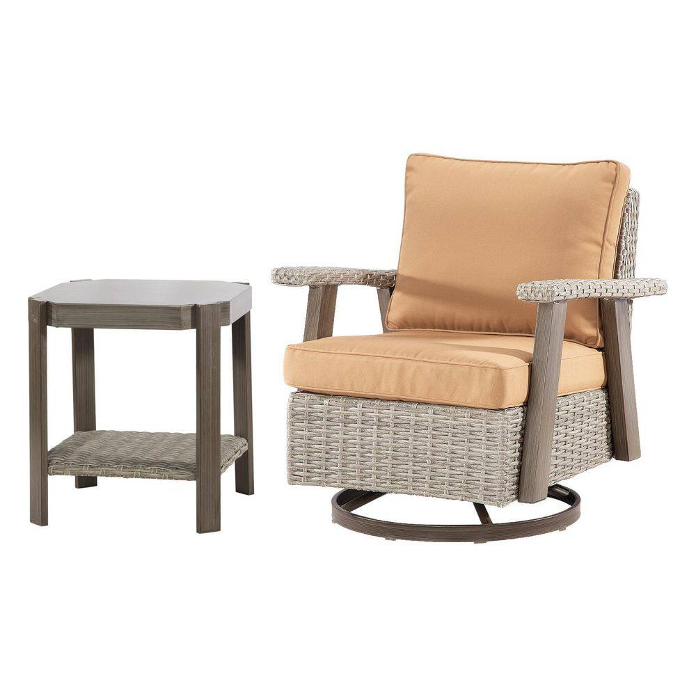 Wicker Outdoor Swivel Lounge Chair with Tan Cushions and Side Table price history on PriceWatchPro