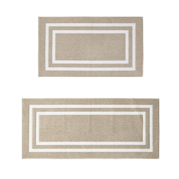 Washable Skid Resistant Beige /White 2.2 ft. x 4 ft. / 2.2 ft. x 5 ft. All Loop Tufted Area Rug Set