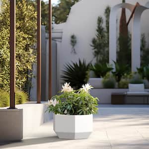 Lightweight 11 in. H Large Crisp White Geometric Concrete Plant Pot/Planter for Indoor and Outdoor