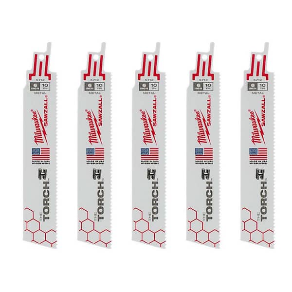 Milwaukee 6 in. 10 TPI TORCH Thick Metal Cutting SAWZALL Reciprocating Saw Blades (5-Pack)