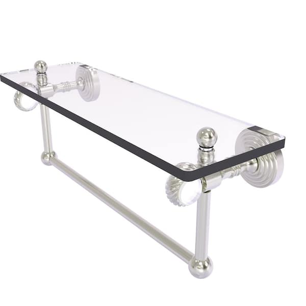 Allied Brass Pacific Grove 16 in. W x 6.4 in. H x 5.13 in. D Glass Rectangular Shelf in Satin Nickel with Towel Bar Twisted Accents