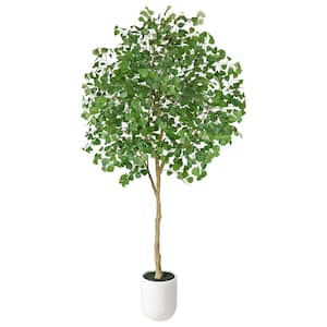 8 ft. Artificial Ficus Tree with White Planter, Large Faux Ficus Silk Tree for Indoor Home Decor and Housewarming Gift