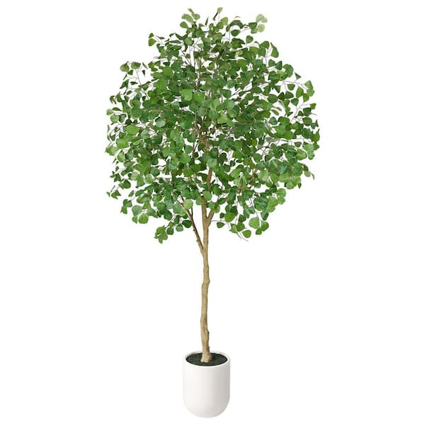 DR.Planzen 8 ft. Artificial Ficus Tree with White Planter, Large