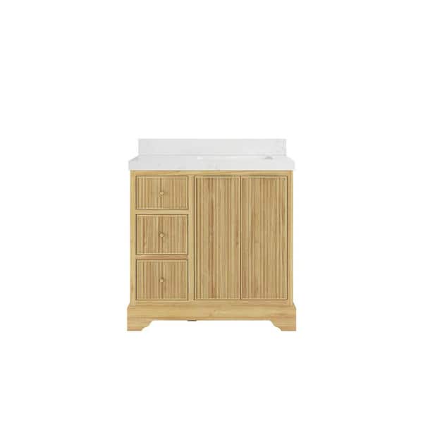 Willow Collections Austin Teak 36 in. W x 22 in. D x 36 in. H Right Offset Sink Bath Vanity in Light Teak with 2 in. Empira Quartz Top