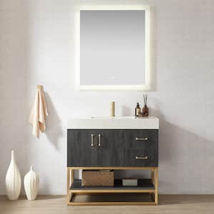 Alistair 36 in. W x 22 in. D x 33.9 in. H Single Sink Bath Vanity in North Black Oak w/ White Grain Stone Composite Top