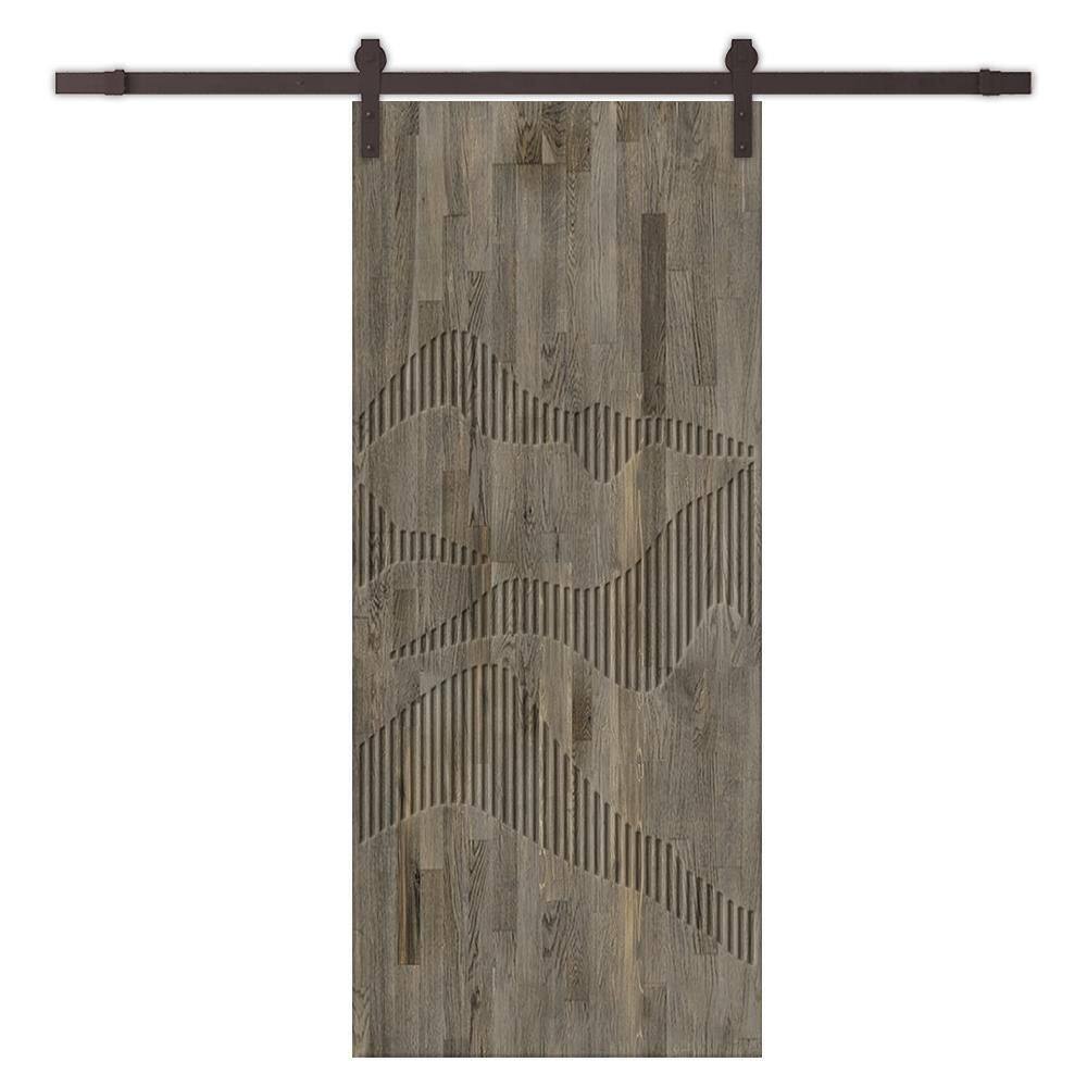 32 in. x 84 in. Weather Gray Stained Pine Wood Modern Interior Sliding Barn Door with Hardware Kit price history on PriceWatchPro