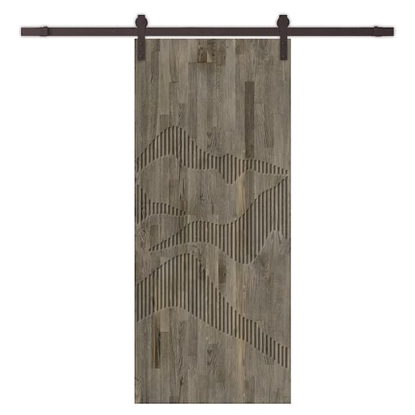 CALHOME 42 in. x 80 in. Weather Gray Stained Pine Wood Modern Interior Sliding Barn Door with Hardware Kit