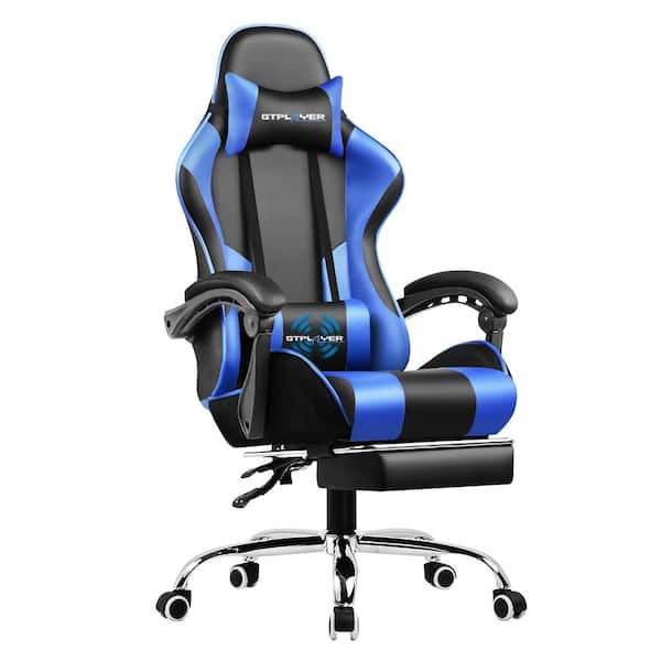 Lucklife Gaming Chair Computer Chair with Footrest and Lumbar Support for Office or Gaming, Blue