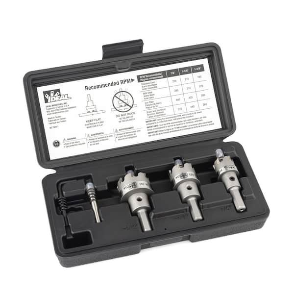 TKO Carbide-Tipped Hole Cutter - 4 Piece Kit-Includes: SmoothStart pilot bit, 7/8, 1-1/8, and 1-3/8 in. Cutter Heads