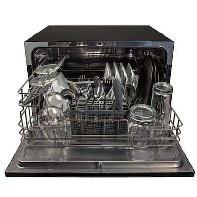 21 in. Black Electronic Countertop 120-volt Dishwasher with 6-Cycles, 6 Place Settings Capacity