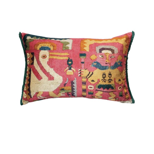 Storied Home Multicolor Vintage Art Print Polyester 20 in. x 14 in. Lumbar Throw Pillow with Fringe