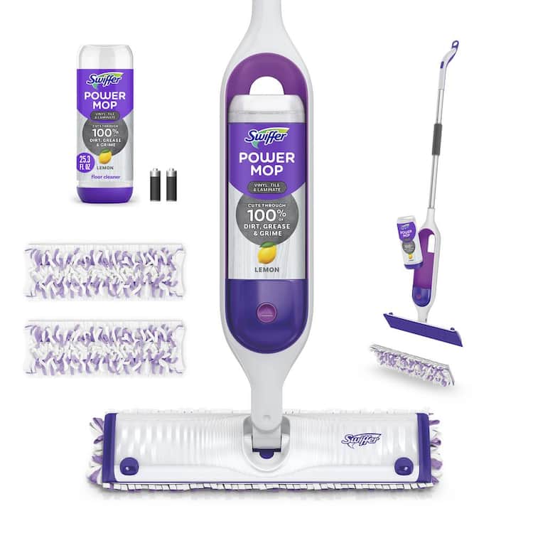 Swiffer Power Mop Vinyl, Tile & Laminate Floor Starter Kit (1-Power Mop, 2-Pads, Cleaning Solution and Batteries)