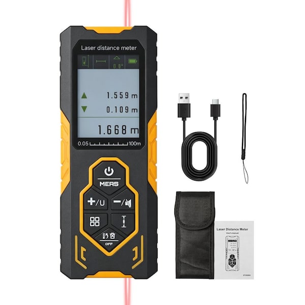 656 ft. Bidirectional Laser Distance Measure with Multi-Modes, Rechargeable Battery and Auto-Rotating Display