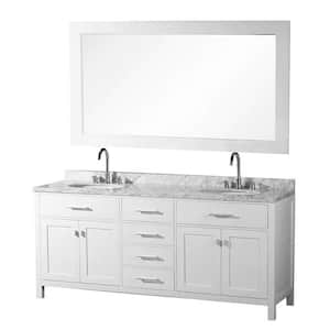 London 72 in. W x 22 in. D Vanity in White with Carrara Marble Top with White Sinks