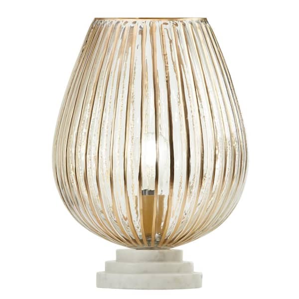 River of Goods 12.25 in. Clear Glass and Gold Urn Shaped Piano Table Lamp with Stacked Marble Base