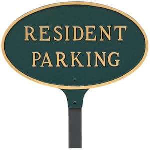 8.5 in. x 13 in. Standard Oval Resident Parking Statement Plaque Sign with 23 in. Lawn Stake - Green/Gold