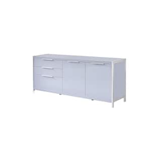 Natalia High Gloss Light Gray Color Wood Top 18" in. Wide Sideboard with 3 Drawers 2 Doors Stainless Steel Legs.