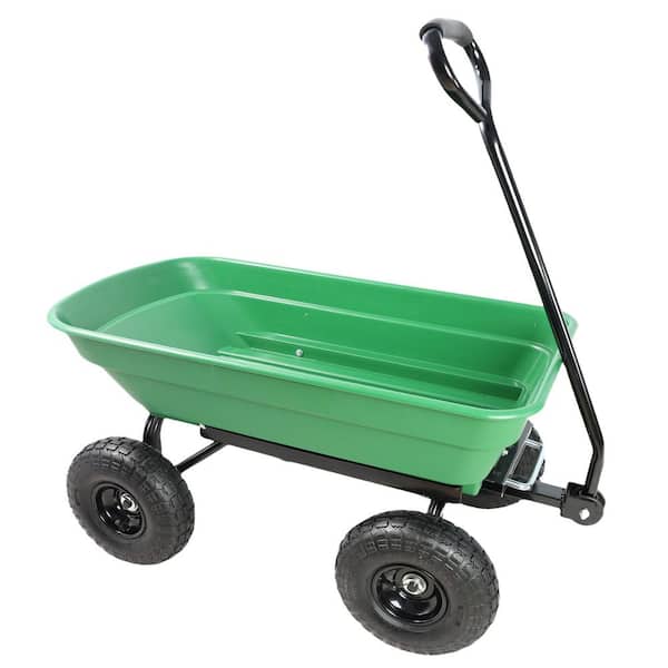 2 cu. ft. Green Steel Folding Poly Garden Dump Truck Powered Wheelbarrow 300 lbs. Capacity Body 55L Black