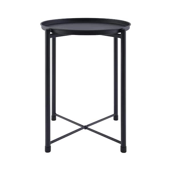 URTR 16 in. Black Round Metal Outdoor Side Table Small End Table with