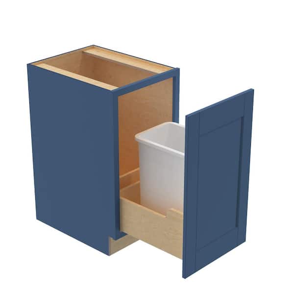 Home Decorators Collection Washington 18 W in. 24 D in. 34.5 in. H Vessel Blue Plywood Shaker Assembled Trash Can Kitchen Cabinet with 1-Can FH