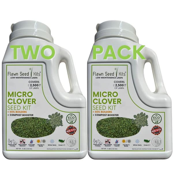 Flawn Seed Kits Micro Clover Alternative Grass Seed, Org Coated, Eco-Friendly, Low Growing, Low Mnt, Covers Up to 5,000 Sq. ft.