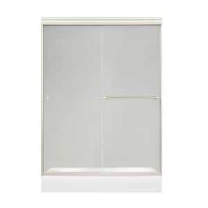 Filgree 47-1/2 in. x 71 in. Frameless Sliding Shower Door in Satin Nickel with 6MM Clear Glass-DISCONTINUED