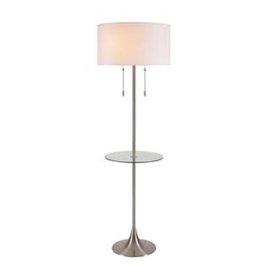 Stella 61.75 in. Brushed Steel Floor Lamp with Glass Table
