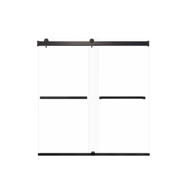Transolid Brianna 60 in. W x 62 in. H Sliding Frameless Shower Door in Matte Black Finish with Clear Glass