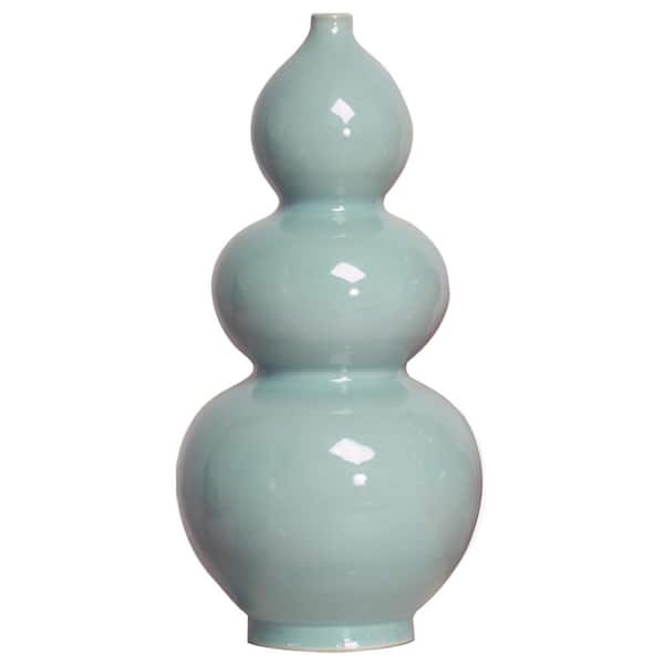 Emissary 19 in. Double Gourd Misty Blue Porcelain Vase