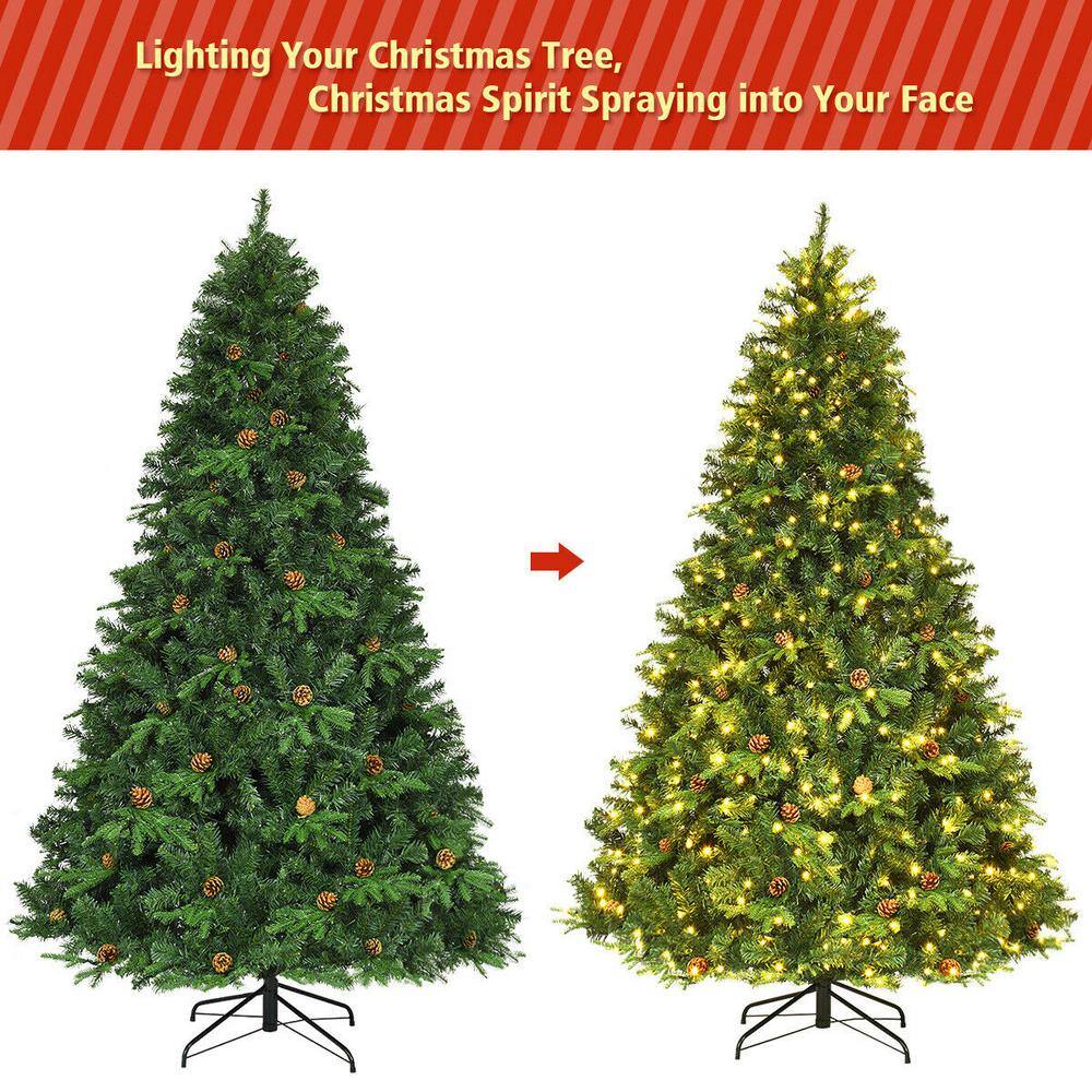 7.5ft Green Pre-lit Artificial Christmas Tree with Pine Cones