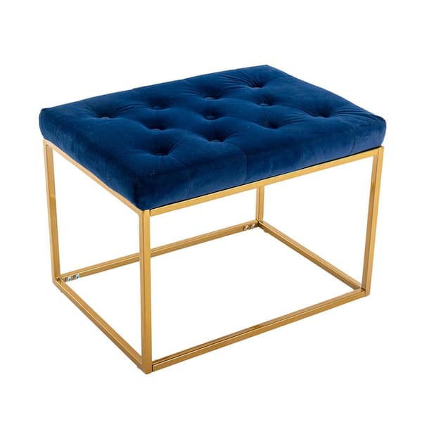 Z-joyee Navy Velvet Tufted Ottoman for Living Room