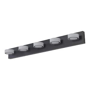 Nemesis 37 in. 5-Light Modern Black LED Vanity Light with Dimmable