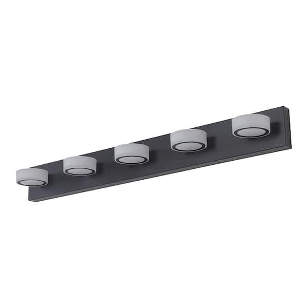 bessten Nemesis 37 in. 5-Light Modern Black LED Vanity Light with Dimmable